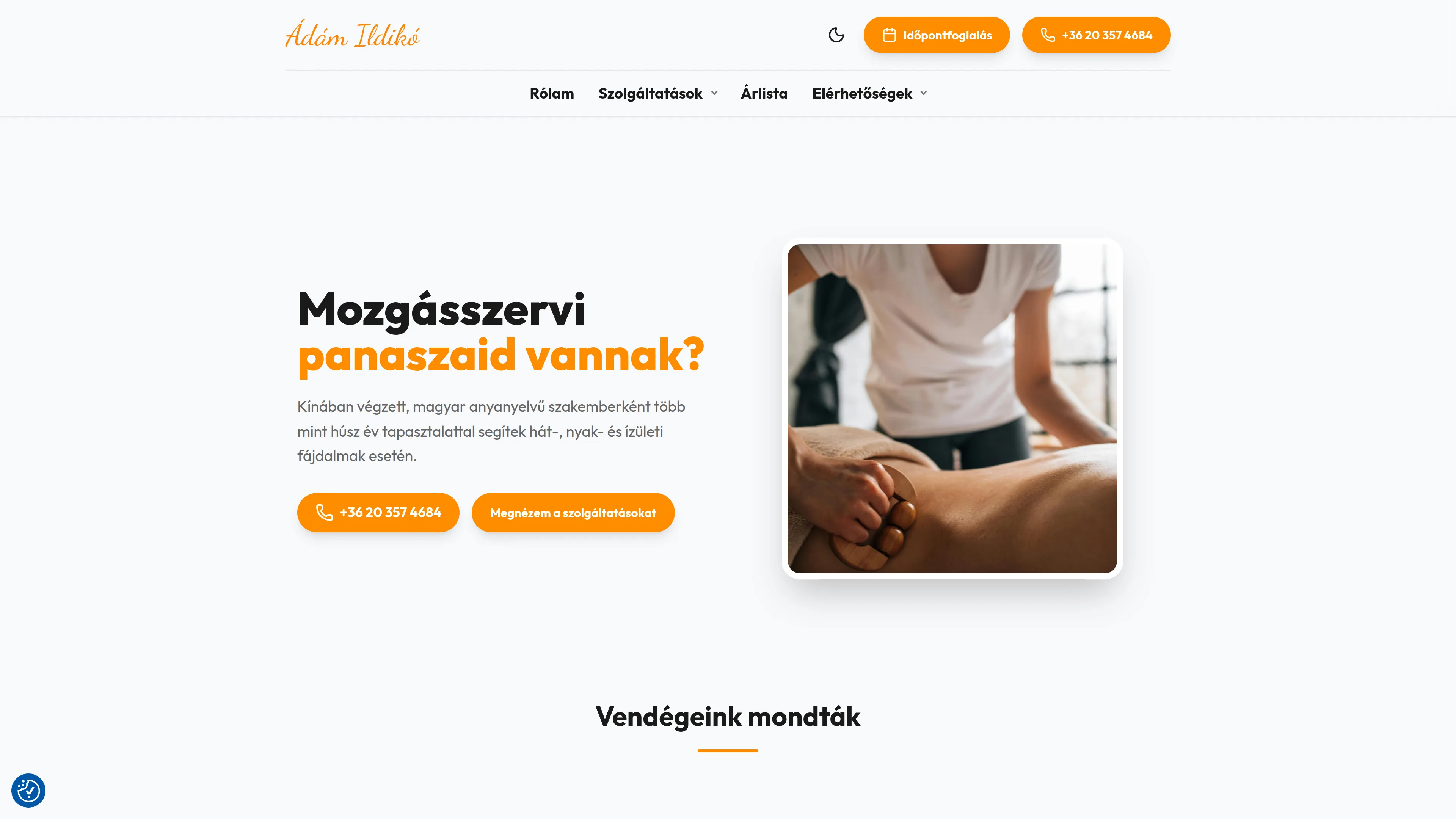 Ádám Ildikó masszázs weboldal screenshot
